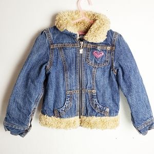 Roxy Girls Blue Denim Jean Jacket with Cream Sherpa Trim